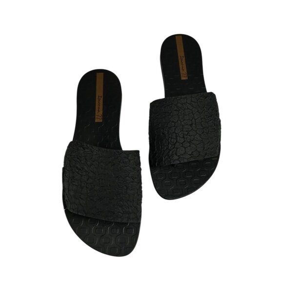 IPANEMA Wide Strap Slide Sandals Sz 5 Black Textured Recyclable Rubber Beachwear - Picture 4 of 7